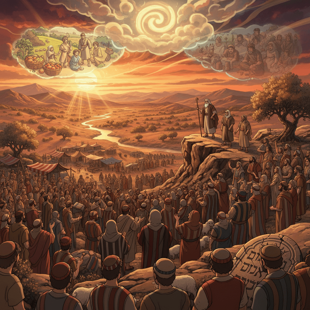 Illustration depicting God's promised blessings & consequences for obedience/disobedience.
