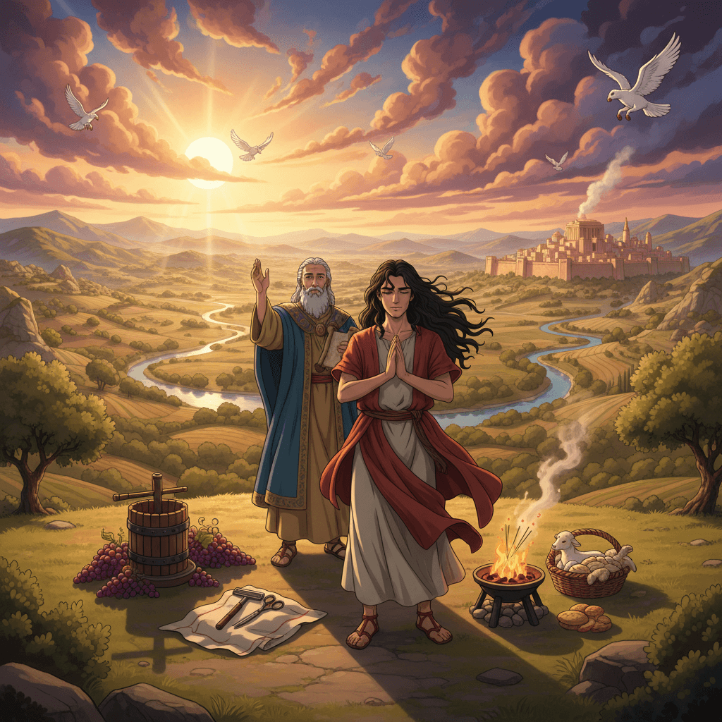 Illustration of a Nazirite making a vow of dedication to God.
