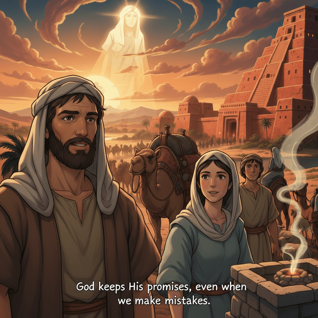 Abram builds an altar in Canaan, thanking God for His promise of land for his descendants.
