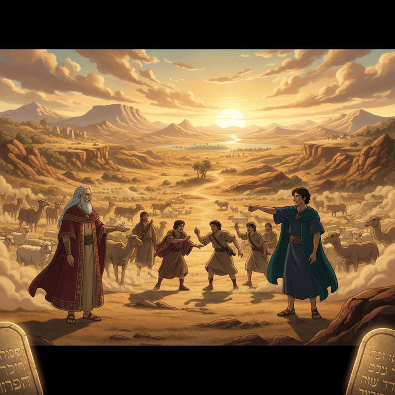 Abram and Lot's servants argue over land, illustrating the Bible story about making wise choices.

