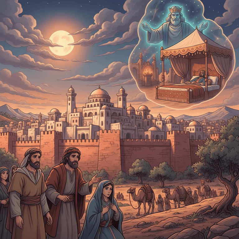 Abraham and Sarah in Gerar, as Abraham tells the people that Sarah is his sister.
