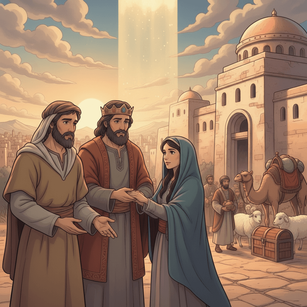 Abimelech returns Sarah to Abraham, illustrating honesty and God's protection despite mistakes.
