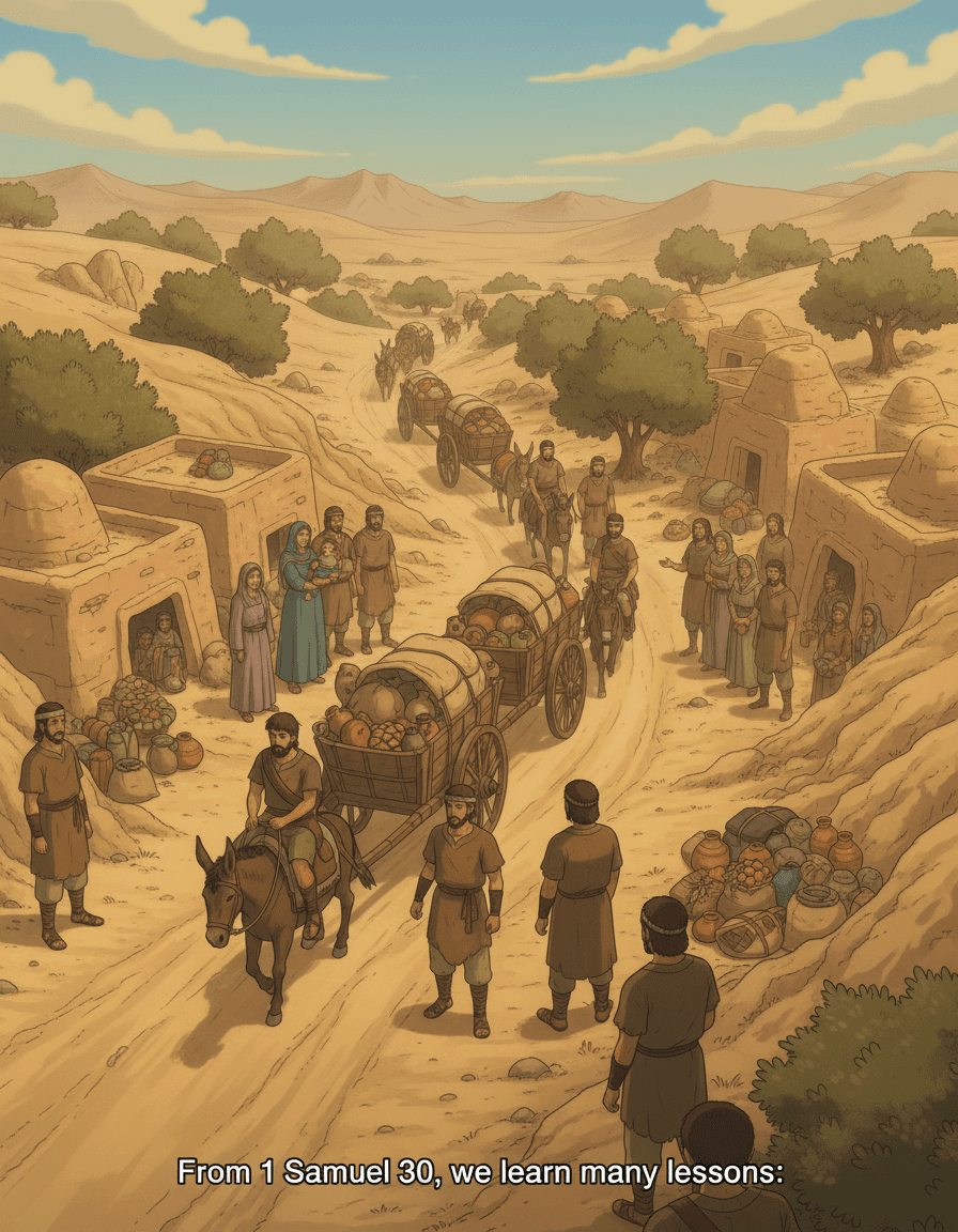 David sends gifts to Judah's leaders, showing gratitude for God's help.
